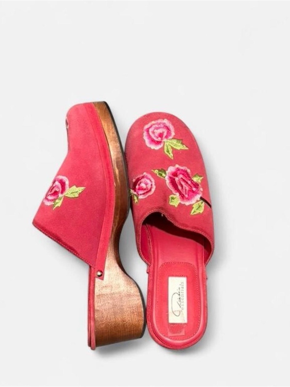 Essentials Red Embroidered Rose Slip-On Mules